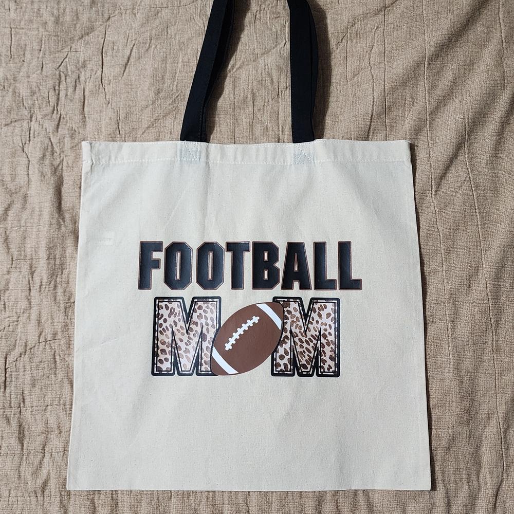 Football Mom Canvas Tote Bag - Leopard Accent - Handmade